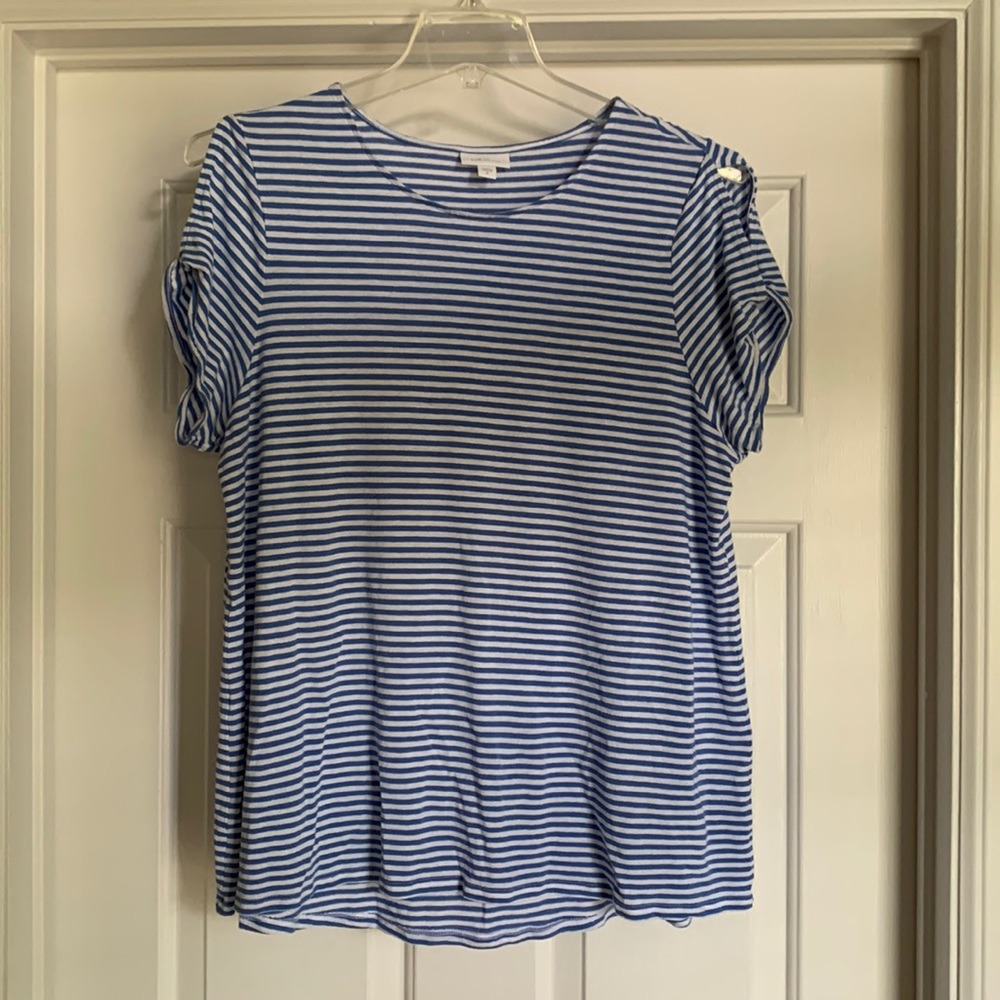 JJill Striped Linen Cold Shoulder T-shirt